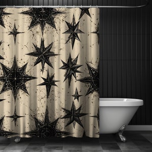 Cortina de Chuveiro Estrela Bruxa Fantástica: Decoração Gótica Celestial para Banheiro