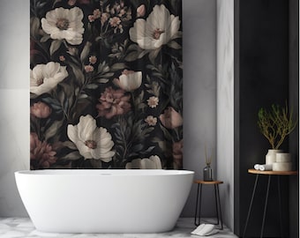 Moody Floral Shower Curtain: Dark Cottagecore Bathroom Decor