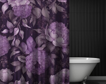 Purple Floral Shower Curtain, Moody Lilac Shower Curtain, Dark Bathroom Decor, Spring Flower Shower Curtain, Nature Inspired Wildflower