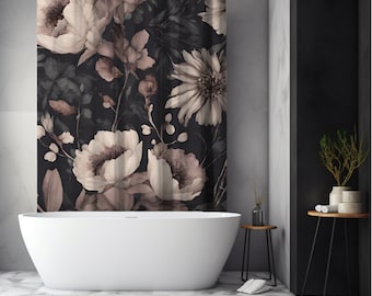 Moody Floral Shower Curtain: Dark Botanical Cottagecore Decor