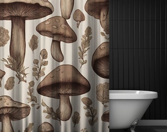 Moody Neutral Mushroom Shower Curtain, Fabric Curtain, Brown Neutral Shower Curtain, Boho Chic, Cottagecore Shower Curtain, Floral bathroom