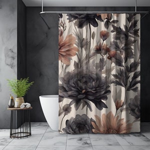 Rideau de douche Moody Wildflower Cottagecore, rideau de douche floral printanier, décoration de salle de bain estivale, botanique, inspiré de la nature
