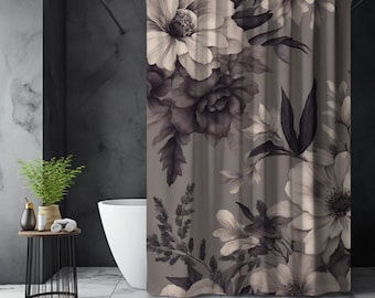 Moody Floral Shower Curtain, Dark Botanical Shower Curtain, Spring Bathroom Decor, Nature Inspired Botanical Shower Curtain