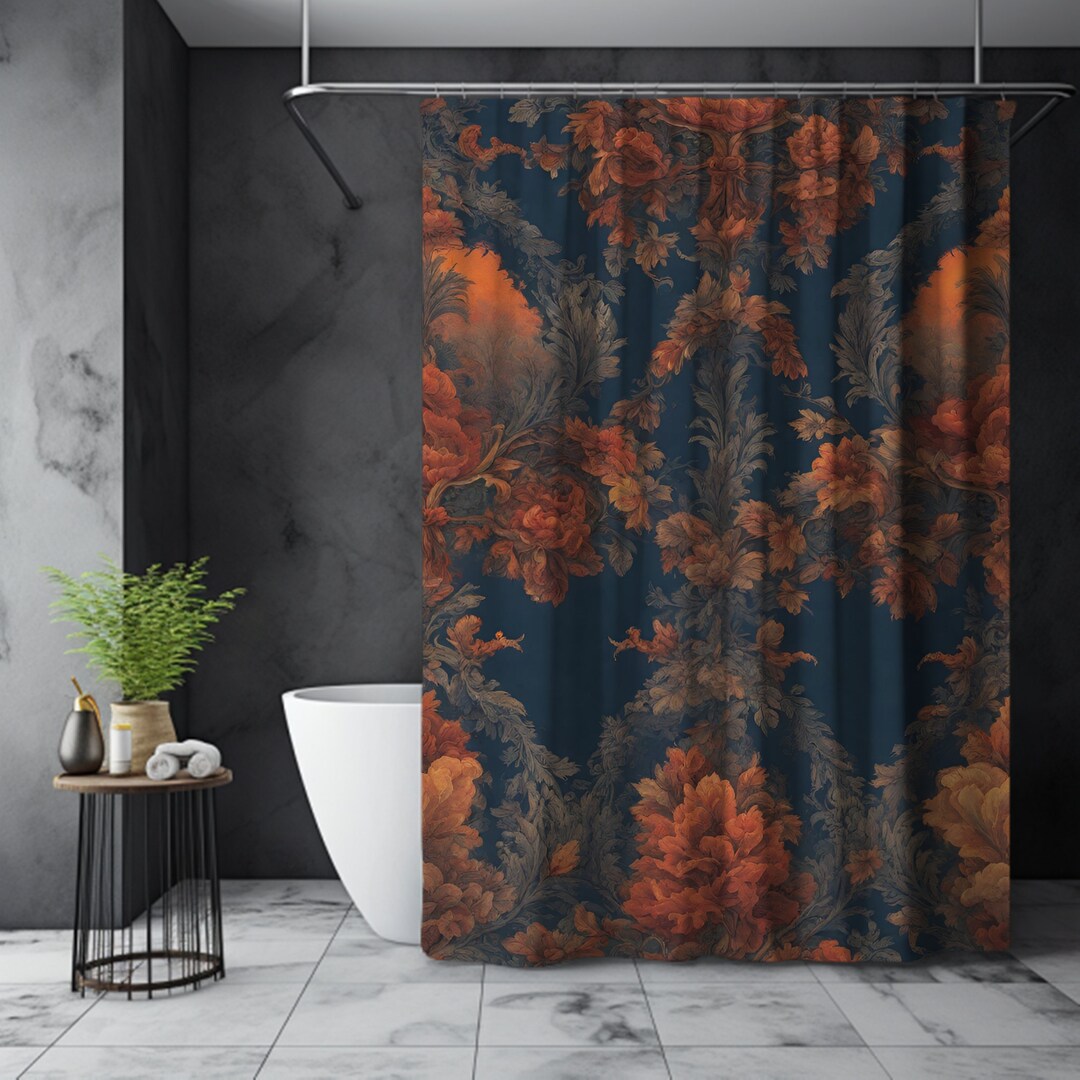 Blue Moody Vintage Shower Curtains, Victorian Shower Curtain, Dark