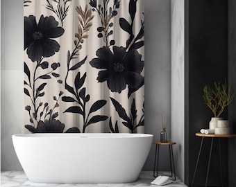 Gothic Wildflower Shower Curtain: Dark Cottagecore Floral Decor
