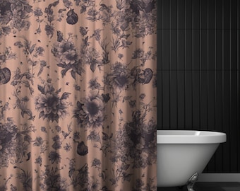 Moody Vintage Pink Moody Floral Shower Curtain, Gothic Pink Shower Curtain, Rose Bathroom Decor, Black Rose Shower Curtain, Botanical Decor