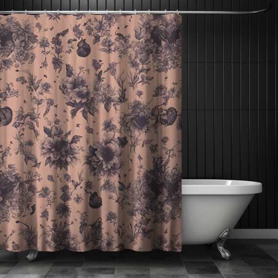Moody Vintage Pink Moody Floral Shower Curtain, Gothic Pink Shower Curtain, Rose Bathroom Decor, Black Rose Shower Curtain, Botanical Decor