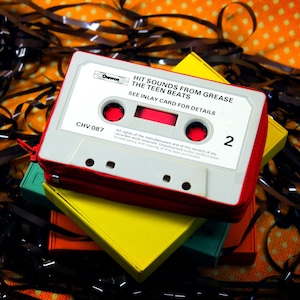 Handmade Cassette Wallet – Hit Sounds from Grease – Teen Beats Edition – Upcycled Retro Gift – 50s Music Lover Wallet – Vintage Rock Wallet