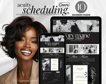Acuity Scheduling Hair Stylist Appointment Marketing Business Page Website and Booking Site Template Canva Editable Black DIY Minimalist