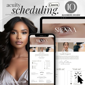DIY Neutral Lash Tech Artist Acuity Scheduling Appointment Marketing Business Page Website and Booking Site Template Canva Editable Beige