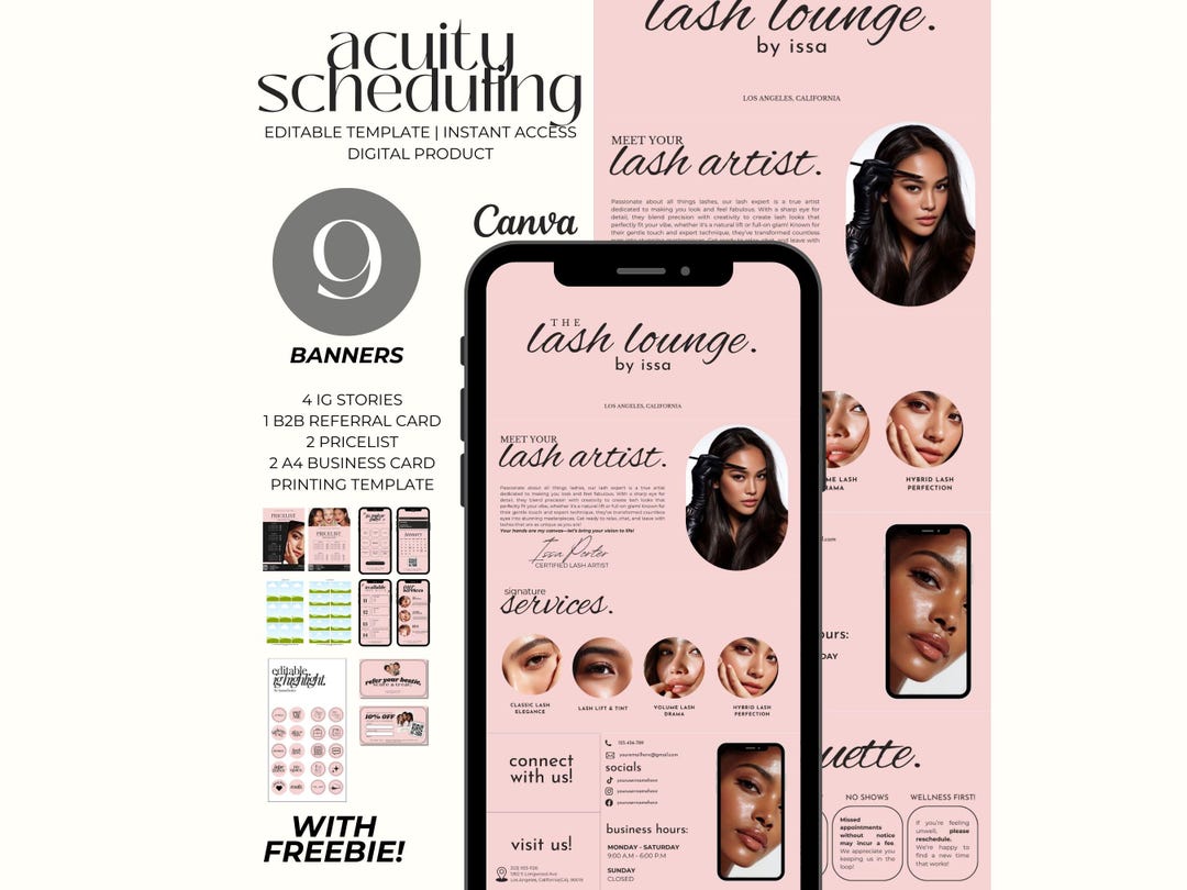 Acuity Scheduling Lash Tech Template Editable Acuity Site Pink Canva ...