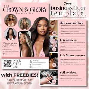 Beauty Salon Marketing Flyer Design Template for Hairstylist Nail Spa Esthetician Lash PMU MUA Boutique Editable Printable Instant Promotion
