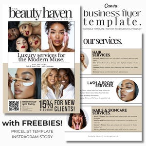 DIY Beauty Salon Flyer Design Vorlage für Hairstylist Nail Kosmetik Lash PMU MUA Boutique Editable Printable Instant Promotion Marketing