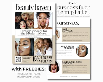DIY Beauty Salon Flyer Design Template for Hairstylist Nail Esthetician Lash PMU MUA Boutique Editable Printable Instant Promotion Marketing