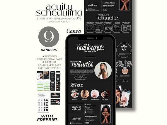 Acuity Nail Tech Template Scheduling Website Beauty Salon Booking Site Black Acuity Editable Minimalist Acuity Site Banner Designs Canva