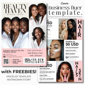 Beauty Salon Marketing Flyer Design Template for Hairstylist Nail Spa Esthetician Lash PMU MUA Boutique Editable Printable Instant Promotion