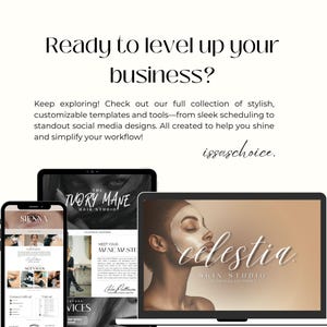 May include: An advertisement featuring a smartphone, tablet, and laptop displaying website designs. Text includes "Ready to level up your business?" and "issaschoice."