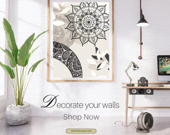 Black and Grey Mandala Digital Art/Poster. Printable