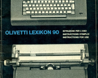 Olivetti Lexikon 90 デスクトップ タイプライターのデジタル ユーザー マニュアル。英語、イタリア語、フランス語のデジタル PDF 操作手順ユーザー ガイド。