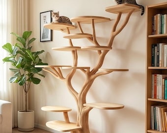 Ast Katze Klettern Wandregal | Mehrstöckiges Kunst-Bücherregal für Wohnzimmer