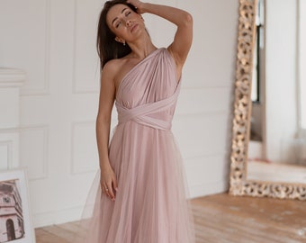 Blush Infinity Dress Tulle, Blush Bridesmaid Dress, Blush Convertible Dress, Multiway Dress, Bridesmaid Dress, Blush Wedding Outfit Idea