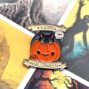 Happy Halloween - Pumpkin Kitty - Hat Pin