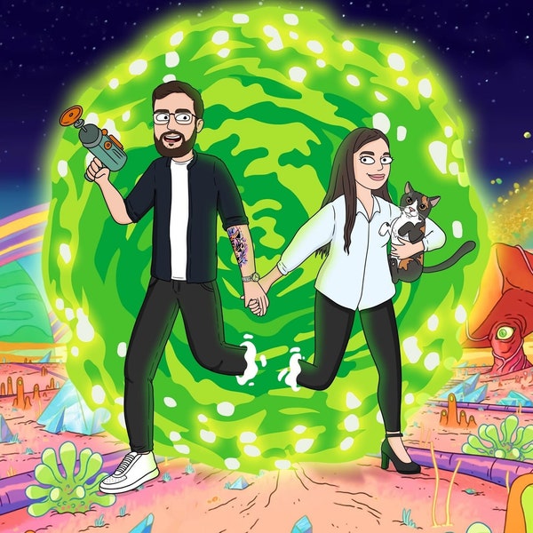 Custom Cartoon Portrait from Photo | Rick and Morty Custom Portrait | Personalized Digital Portrait | Couple Gift