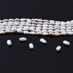 6x12mm 4A+ Natural Freshwater White Keshi Pearls, Long Drilled Loose Beads DIY Jewelry Making for Necklace Sold by Strand or Pieces, FWP008