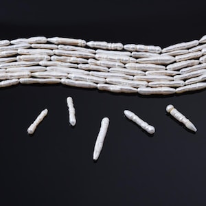 4x28mm 6A+ Freshwater Biwa Long Stick Pearl, Top to Bottom Drill Loose Beads DIY Jewelry for Necklace Sold by Strand or Pieces, FWP011