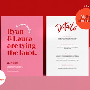 Rosa und rote Hochzeitseinladung / bearbeitbare moderne Hochzeitseinladung / sofortiger digitaler Download / bunte Hochzeitseinladung / Hochzeitseinladung