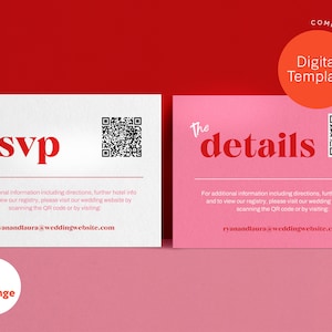 Vet roze bruiloft RSVP-kaart / bewerkbare RSVP-kaart / RSVP-sjabloon / Instant Digitale Download / Kleurrijk Bruiloft Decor / Roze en Rode Bruiloft