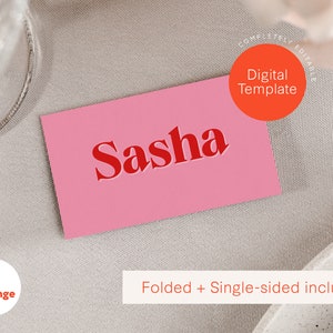 Tarjetas de nombre de boda rosa audaz / Tarjetas de lugar editables / Plantilla de tarjetas de lugar plegadas / Descarga digital instantánea / Decoración de boda colorida