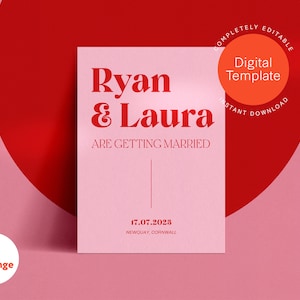 Wedding Save The Date Canva Template / Colorful Bold Invitation / Editable Bright Save the Date / Instant Digital Download / Retro Wedding