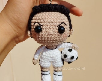 Keychain football player, cristiano ronaldo amigurumi, CR7, gift for soccer player