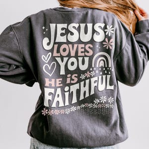 Trendy Back and Sleeve Print Christian Sweatshirt, Inspirational Top, Jesus Faith Gift, Religious Apparel, Comfort Colors Crewneck Sweater