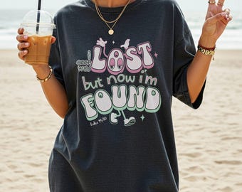 Comfort Colors クリスチャンシャツ、I Once Was Lost グラフィックTシャツ、トレンドの宗教アパレル、聖書の一節シャツ、クリスチャン女性ティーンへのギフト
