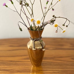 Small Brass Vase Vintage with tassel around the neck - Home Decor- Vintage brass flower vase.