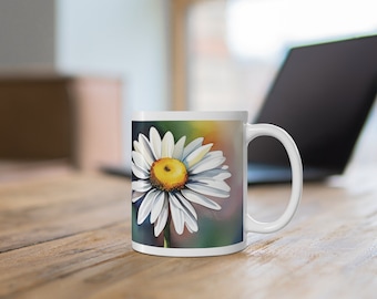 Taza de flor de margarita, serie de flores de nacimiento de acuarela, regalo del mes de nacimiento de abril
