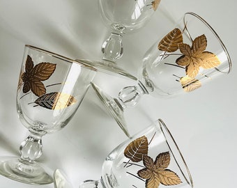 Vintage Libbey Gold Leaf trimmed water goblet set of 4