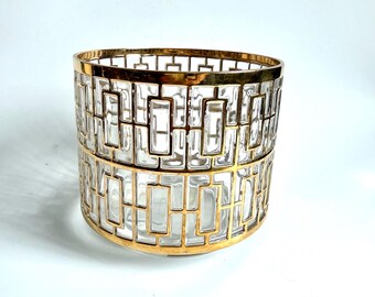 Vintage Mid Century Modern Imperial Glass Shoji Trellis 22k Trim Ice Bucket/Hospitality Bowl