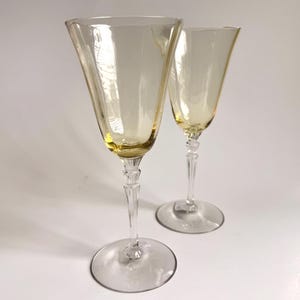 Set 4 Vintage Fostoria Topaz Etched Crystal Wine Water Goblets