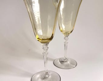 Set 4 Vintage Fostoria Topaz Etched Crystal Wine Water Goblets