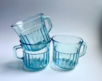 Vintage Set of 3 Forte Crisa Blue (Azure) Coffee Cups Textured In Cup Mexico