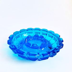 Large Vintage Blue Fenton Valencia Ashtray
