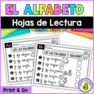 Lecturas del Alfabeto en Español | Lectura Inicial por Letra | Hojas Imprimibles para Fluidez Lectora | Recurso en Español Didáctico