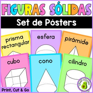 Figuras Geométricas Sólidas 3D Posters Para el Aula | Afiches o Carteles de Formas | Spanish 3D Shapes Classroom Decor | Decorativos