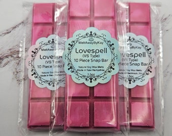 VS Type Lovespell Snap Bar Wax Melt Strong Victoria Secret Scented Sparkly & Shimmery Natural Soy Wax Tart Home Fragrance Gift for Warmer