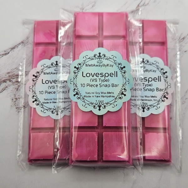 VS Type Lovespell Snap Bar Wax Melt Strong Victoria Secret Scented Sparkly & Shimmery Natural Soy Wax Tart Home Fragrance Gift for Warmer