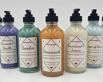 Liquid Hand Soap Glass 8oz Bottle - Moisturizing, Scented, Handmade With Essential Oils
