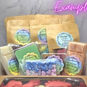 Crystal Wax Melt Mystery Box Soy Scented Snap Bars, Fun Shapes & Scoopies Assorted Customizable Gift Set With Suprise Healing Crystal